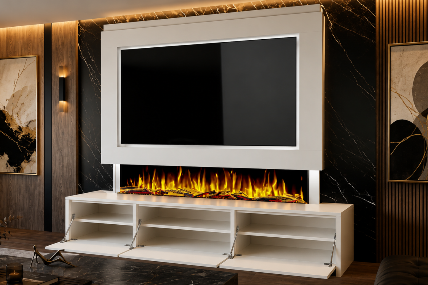 Evolution Fires - Pre-Built Media Wall Package 23 including Electric Fire