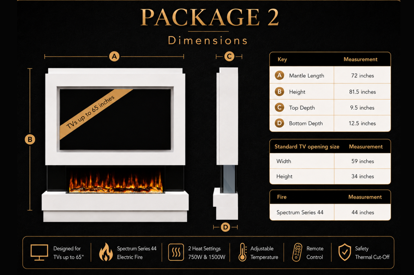 Evolution Fires Package 2 – Pre-Built Media Wall with Electric Fireplace
