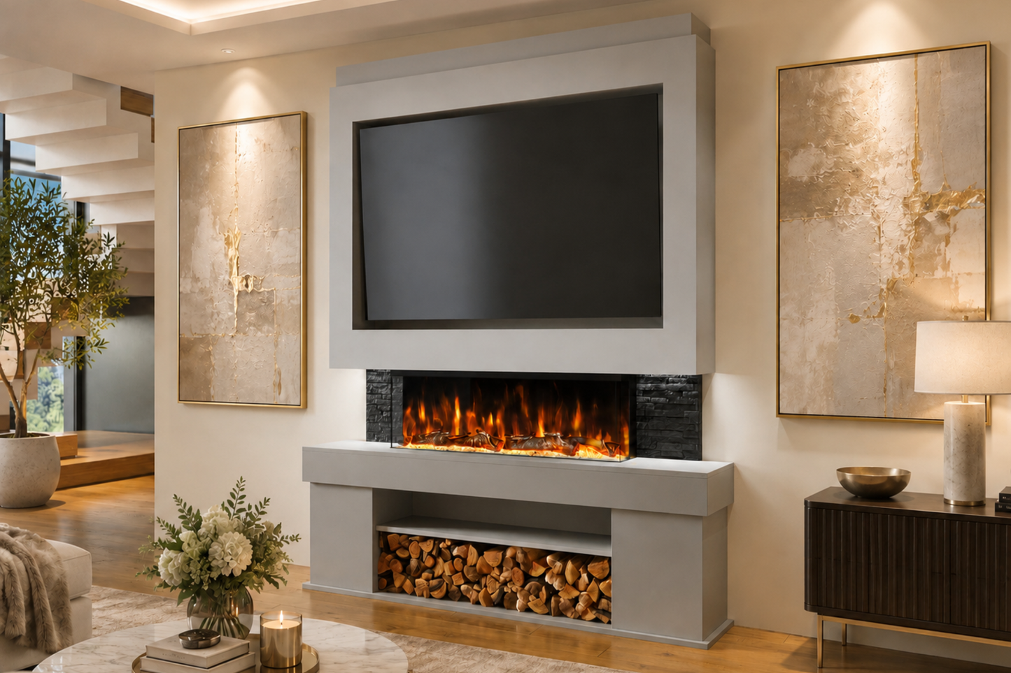 Evolution Fires Package 3 – Pre-Built Media Wall with Electric Fireplace