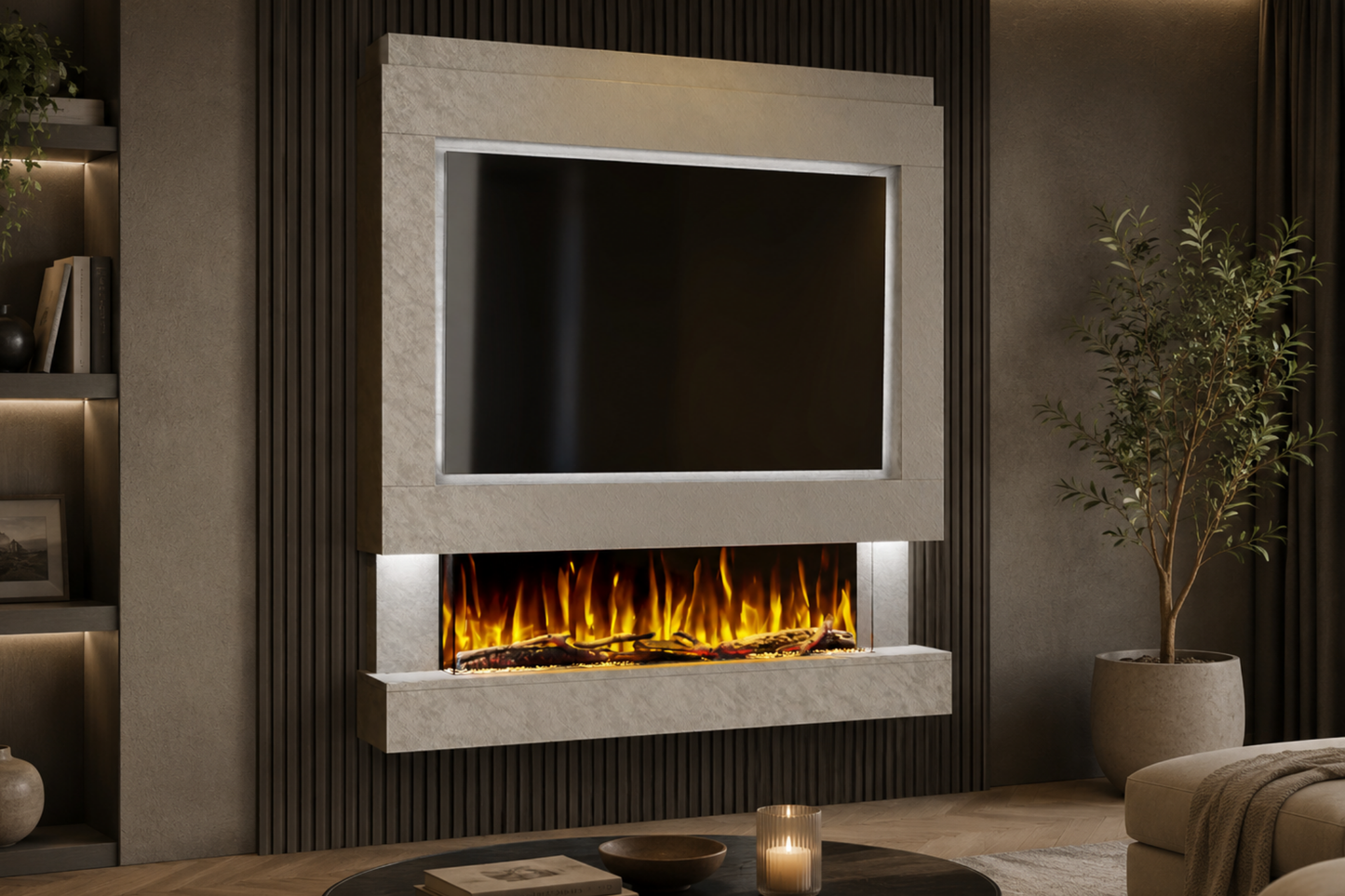 Evolution Fires Package 4 – Pre-Built Media Wall with Electric Fireplace