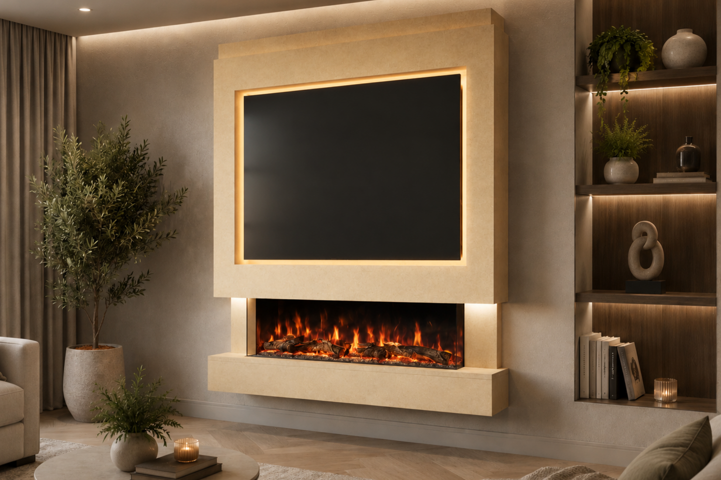 Evolution Fires Package 4 – Pre-Built Media Wall with Electric Fireplace