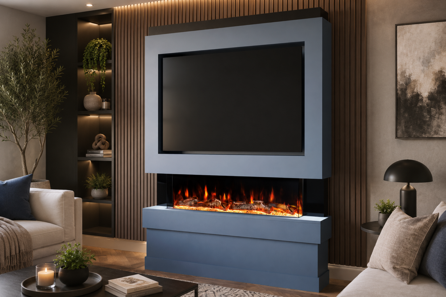Evolution Fires Package 5 – Pre-Built Media Wall with Electric Fireplace
