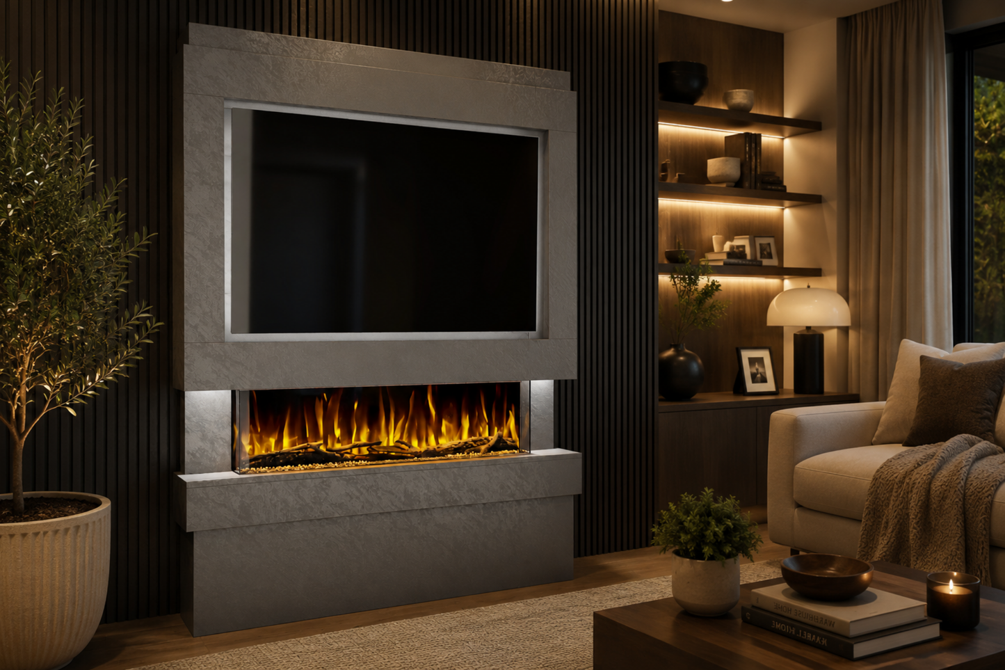 Evolution Fires Package 5 – Pre-Built Media Wall with Electric Fireplace
