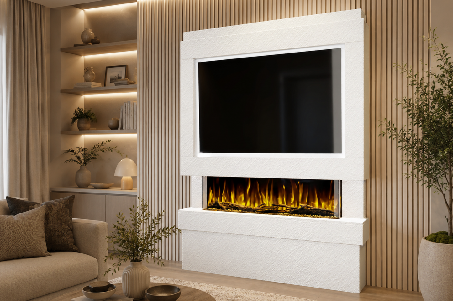 Evolution Fires Package 5 – Pre-Built Media Wall with Electric Fireplace