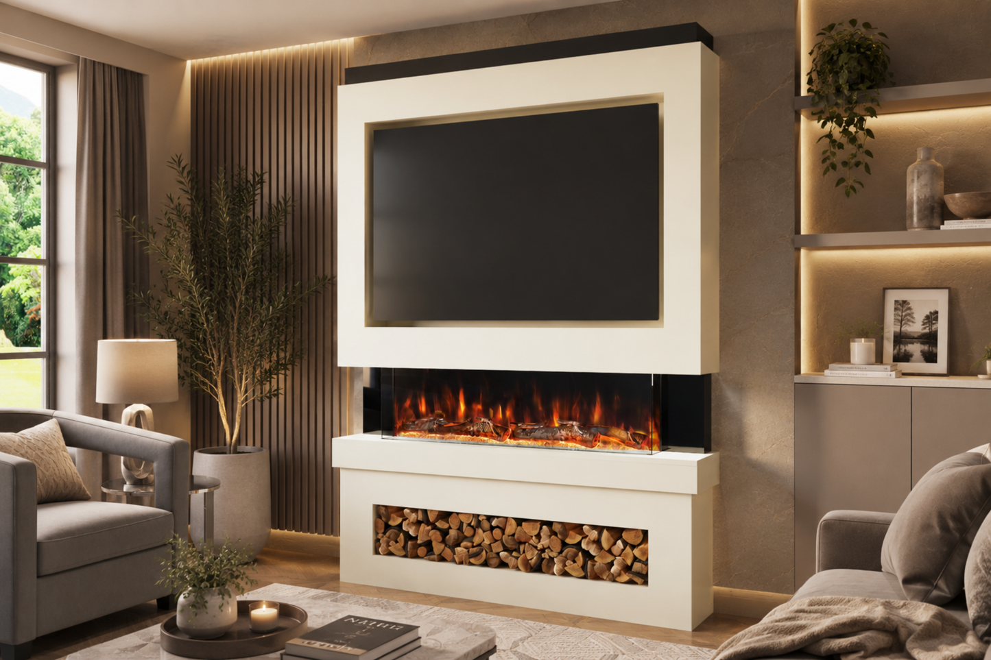 Evolution Fires Package 6 – Pre-Built Media Wall with Electric Fireplace