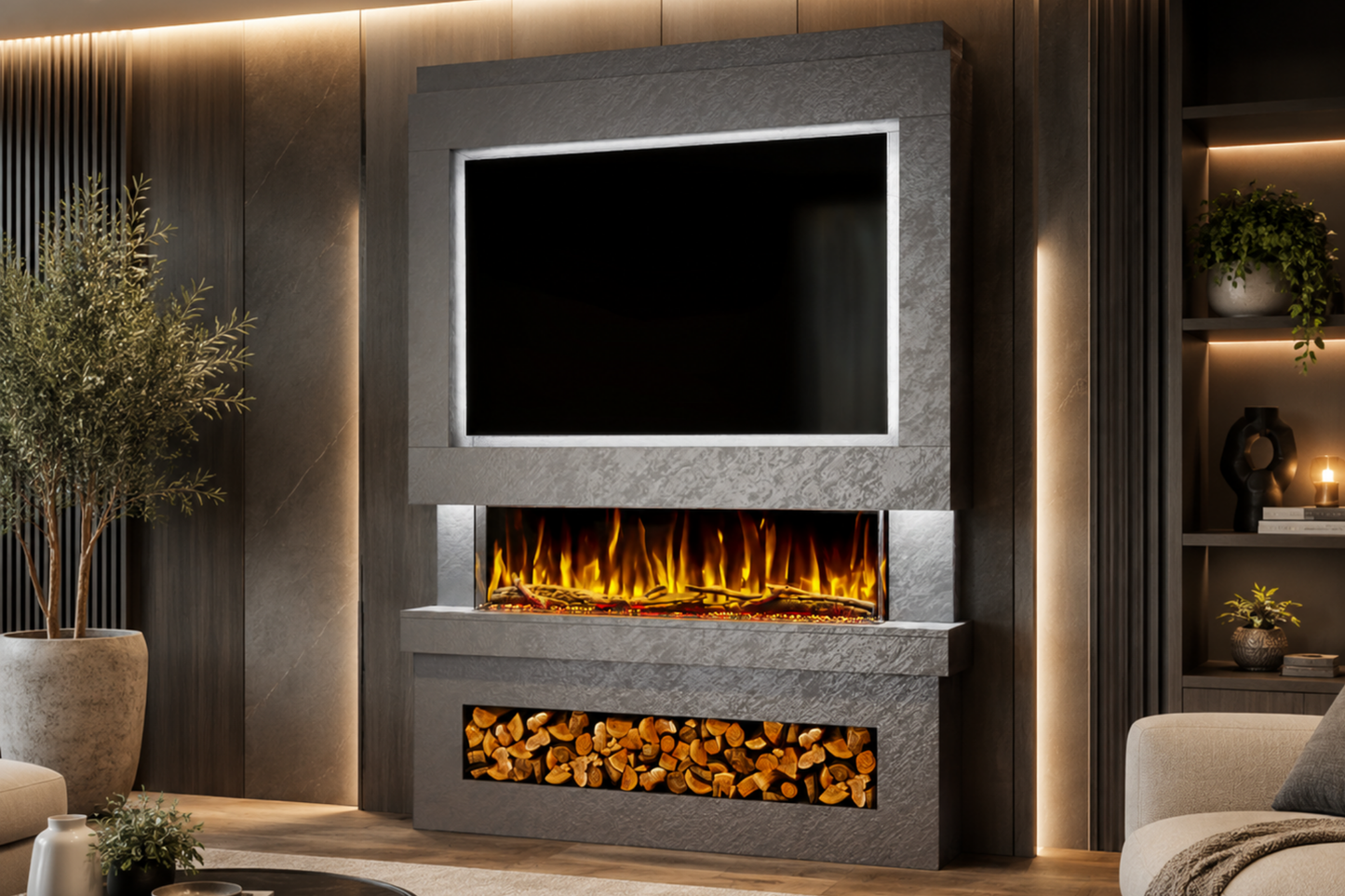 Evolution Fires Package 6 – Pre-Built Media Wall with Electric Fireplace