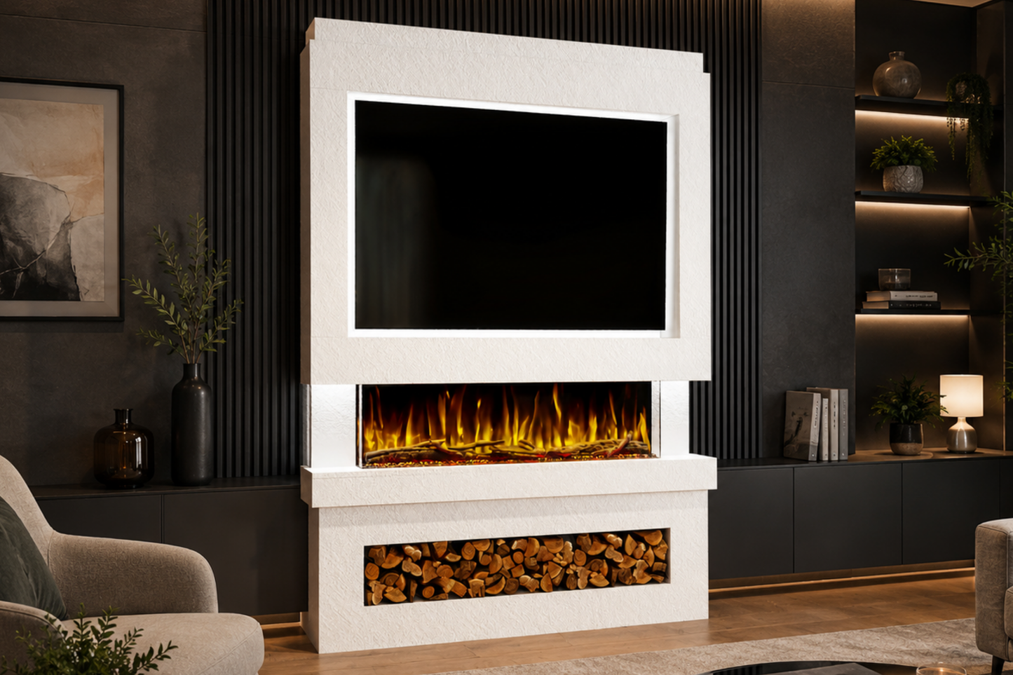 Evolution Fires Package 6 – Pre-Built Media Wall with Electric Fireplace