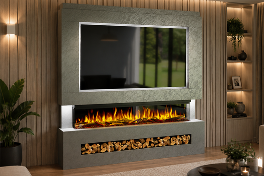 Evolution Fires Package 7 – Pre-Built Media Wall with Electric Fireplace