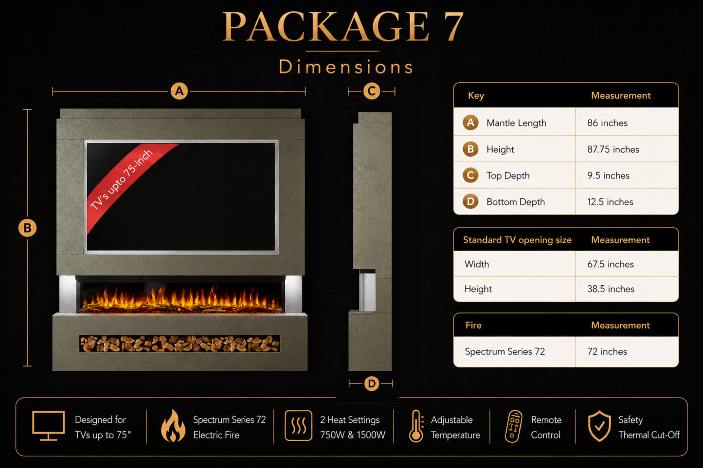 Evolution Fires Package 7 – Pre-Built Media Wall with Electric Fireplace