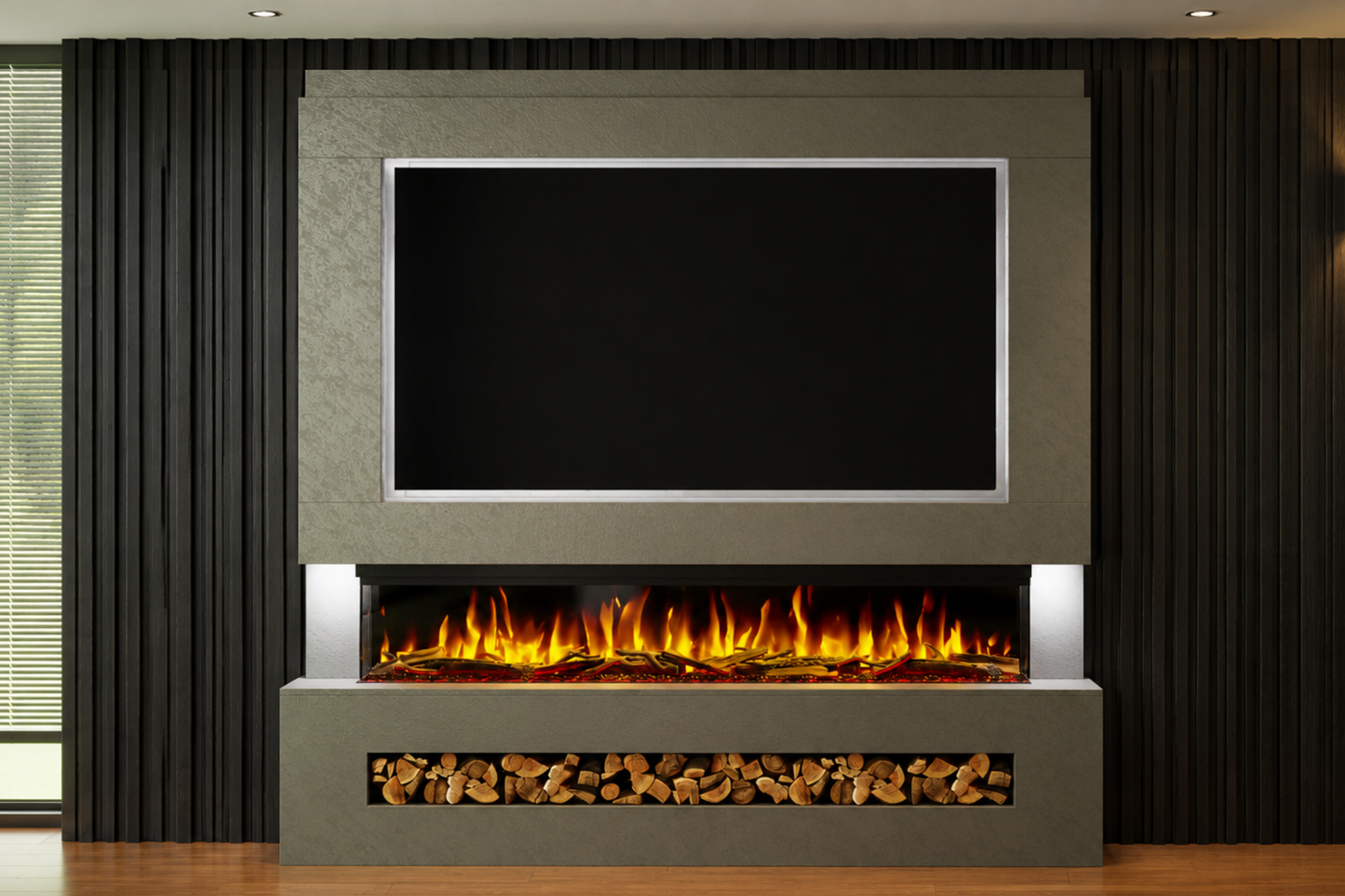 Evolution Fires Package 7 – Pre-Built Media Wall with Electric Fireplace