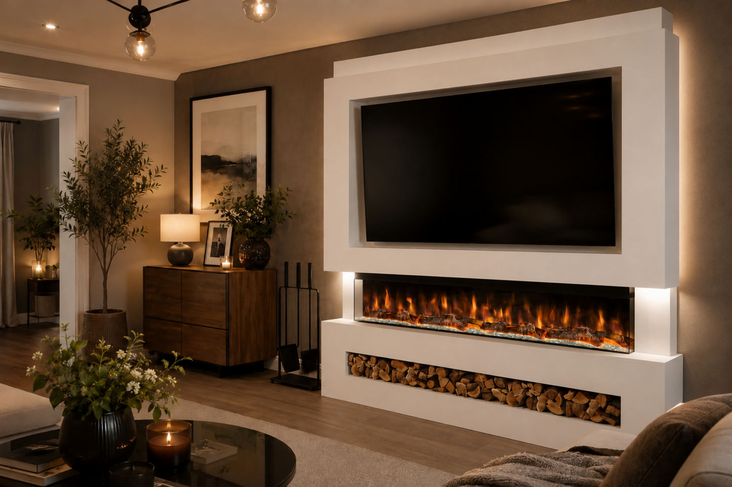 Evolution Fires Package 7 – Pre-Built Media Wall with Electric Fireplace