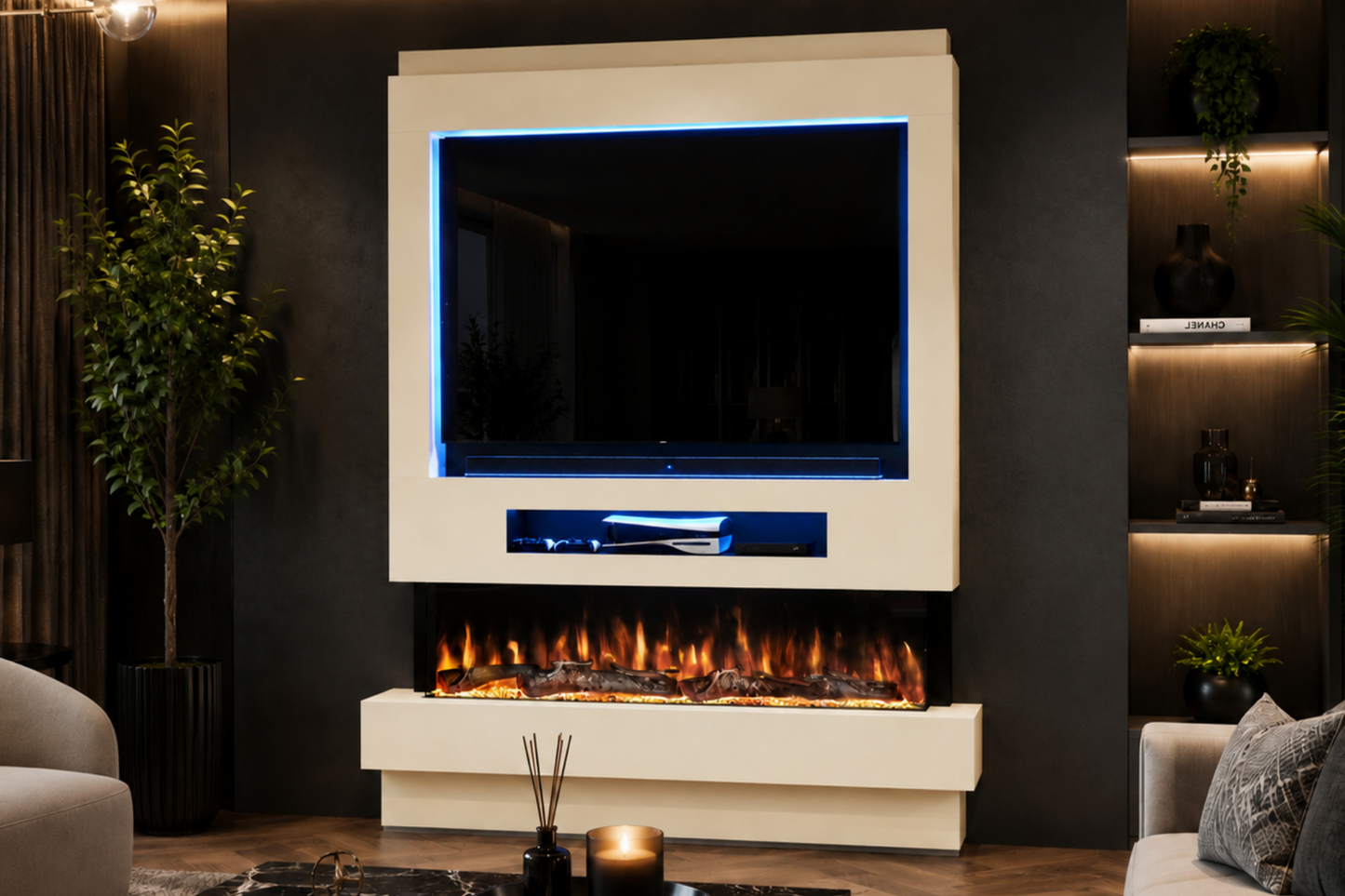 Evolution Fires Package 8 – Pre-Built Media Wall with Electric Fireplace