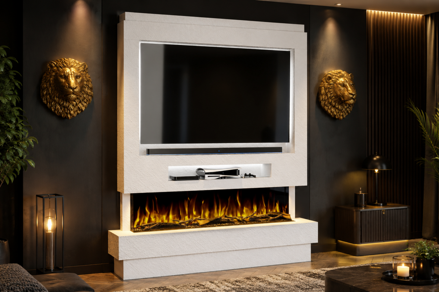 Evolution Fires Package 8 – Pre-Built Media Wall with Electric Fireplace