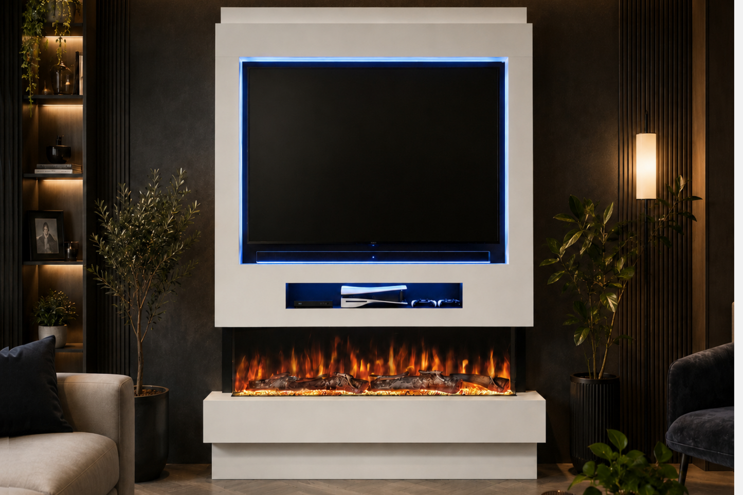 Evolution Fires Package 8 – Pre-Built Media Wall with Electric Fireplace