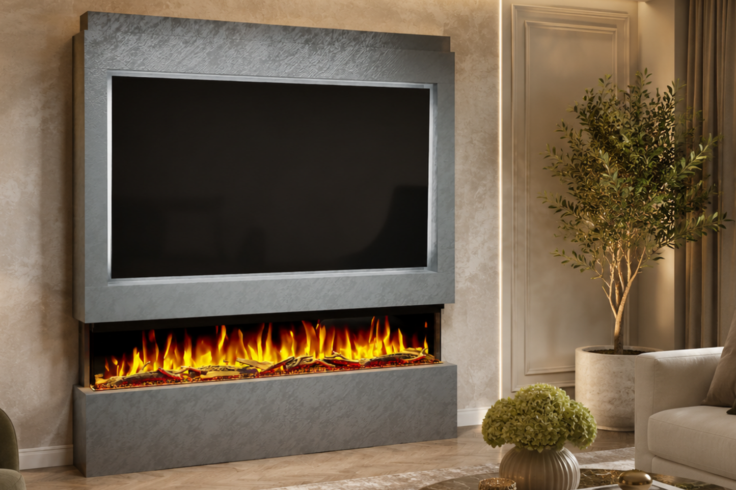 Evolution Fires Package 9 – Pre-Built Media Wall with Electric Fireplace