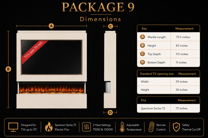 Evolution Fires Package 9 – Pre-Built Media Wall with Electric Fireplace