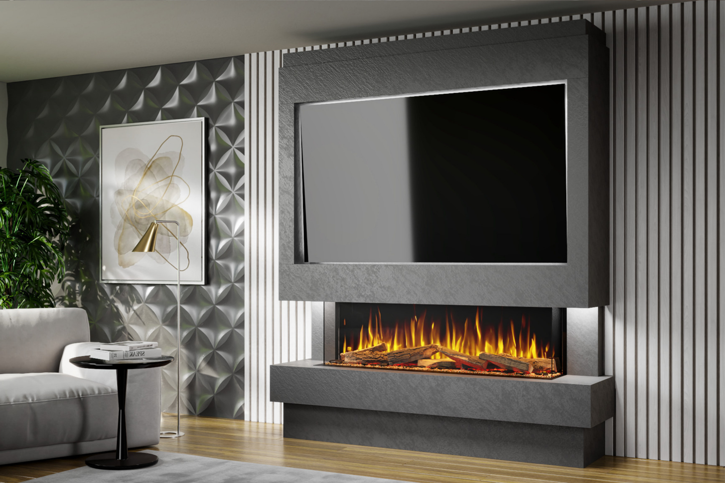 Evolution Fires Package 10 – Pre-Built Media Wall with Electric Fireplace