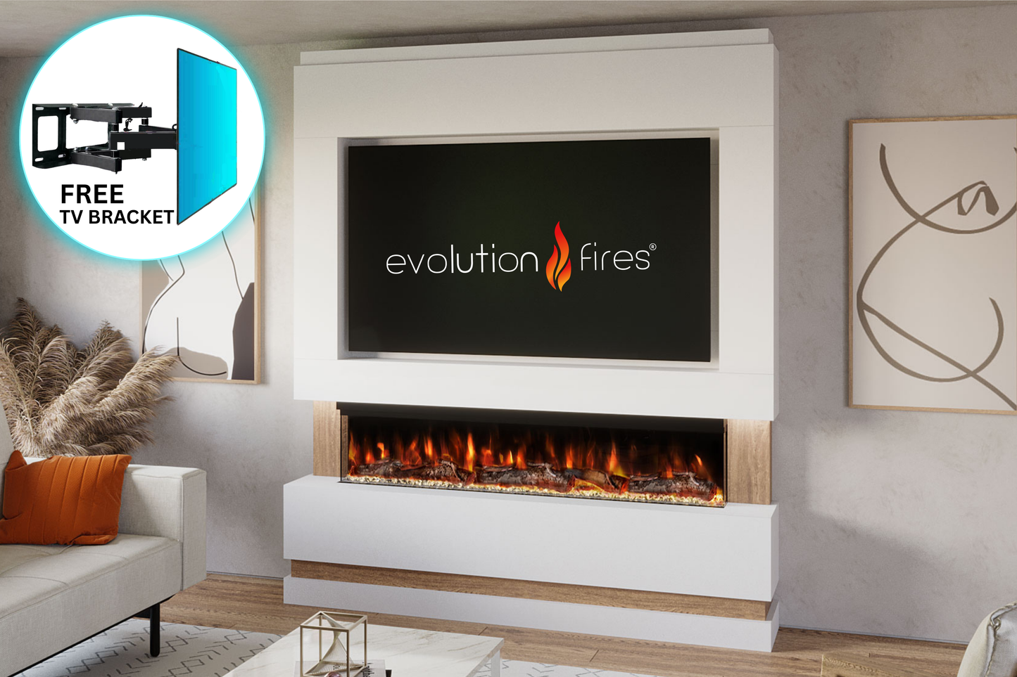 Evolution Fires - Pre-Built Media Wall Package 14 including Electric Fire