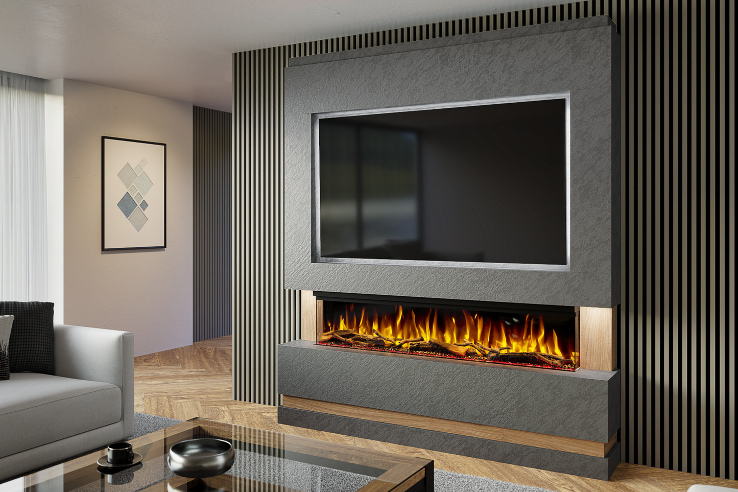 Evolution Fires - Pre-Built Media Wall Package 14 including Electric Fire