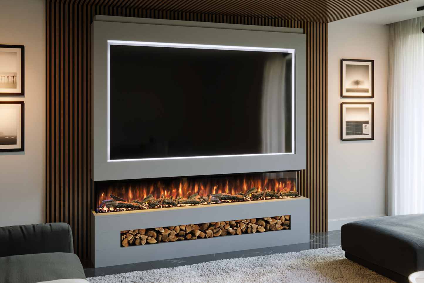 Evolution Fires - Pre-Built Media Wall Package 16 including Electric Fire