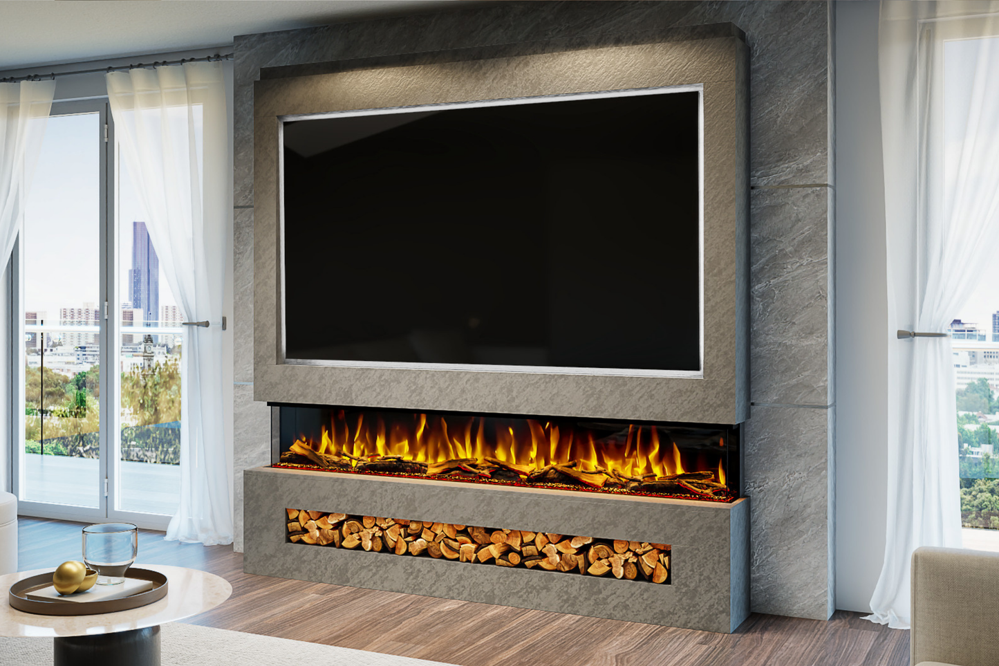 Evolution Fires - Pre-Built Media Wall Package 16 including Electric Fire