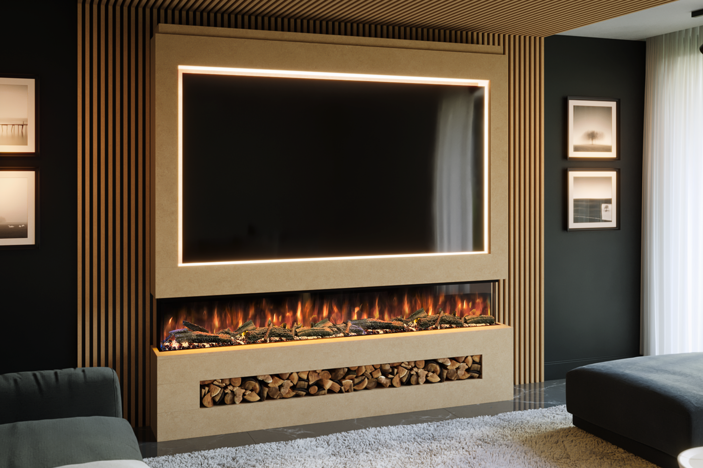 Evolution Fires - Pre-Built Media Wall Package 16 including Electric Fire