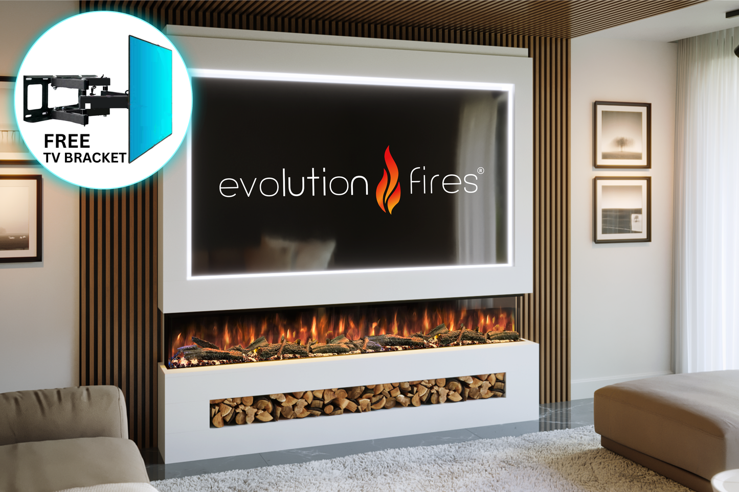 Evolution Fires - Pre-Built Media Wall Package 16 including Electric Fire