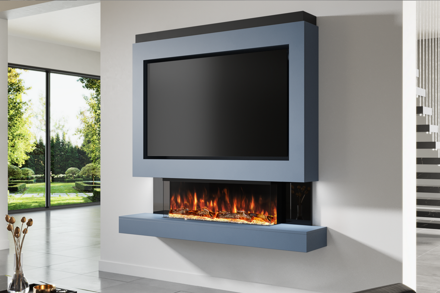 Evolution Fires Package 1 – Pre-Built Media Wall with Electric Fireplace