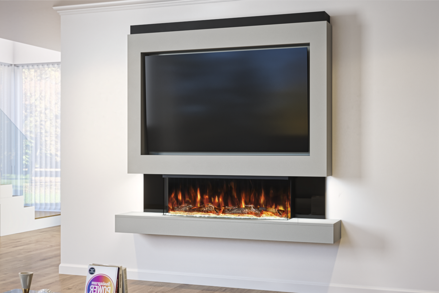 Evolution Fires Package 1 – Pre-Built Media Wall with Electric Fireplace