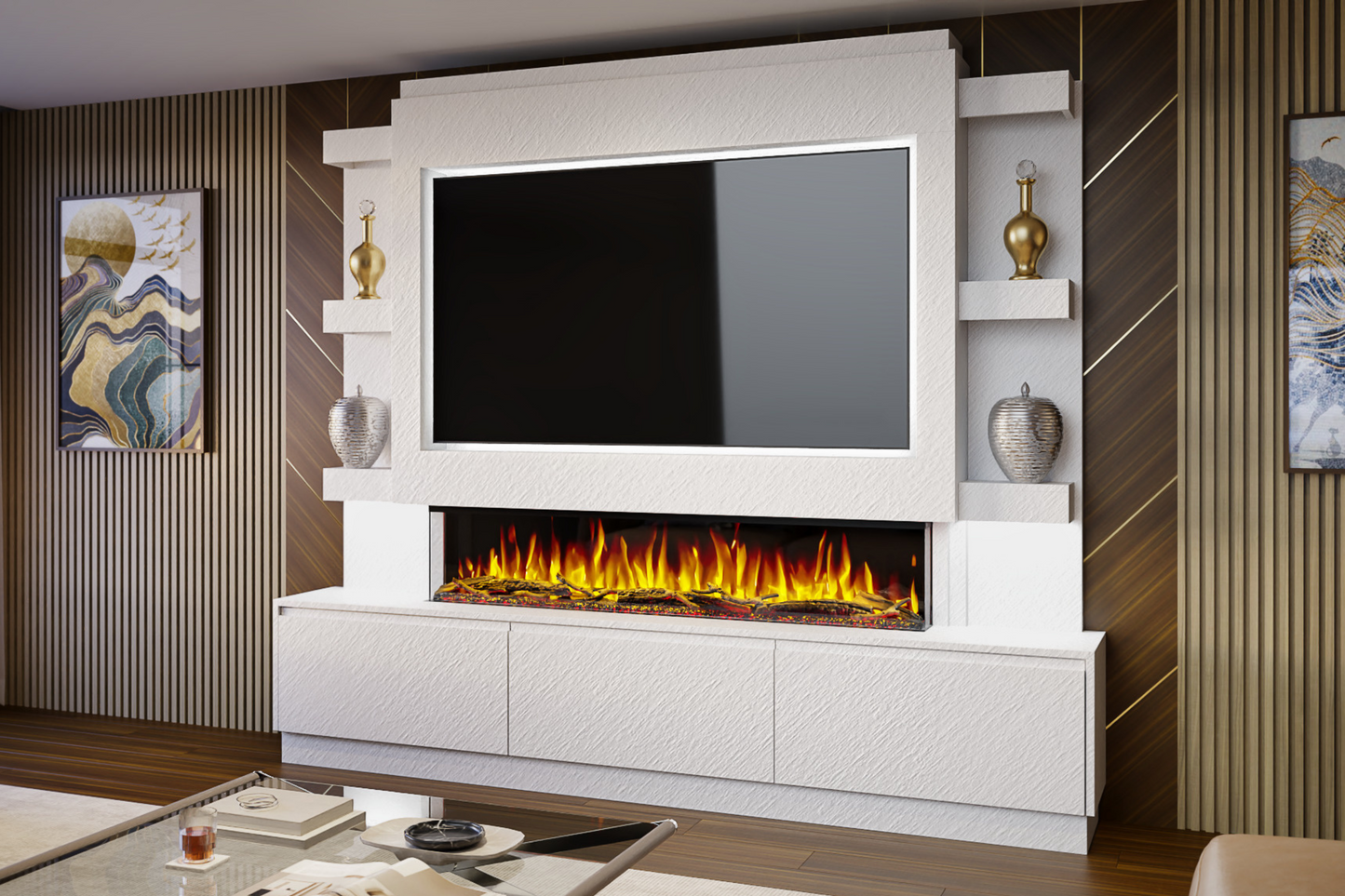 Evolution Fires - Pre-Built Media Wall Package 22 including Electric Fire