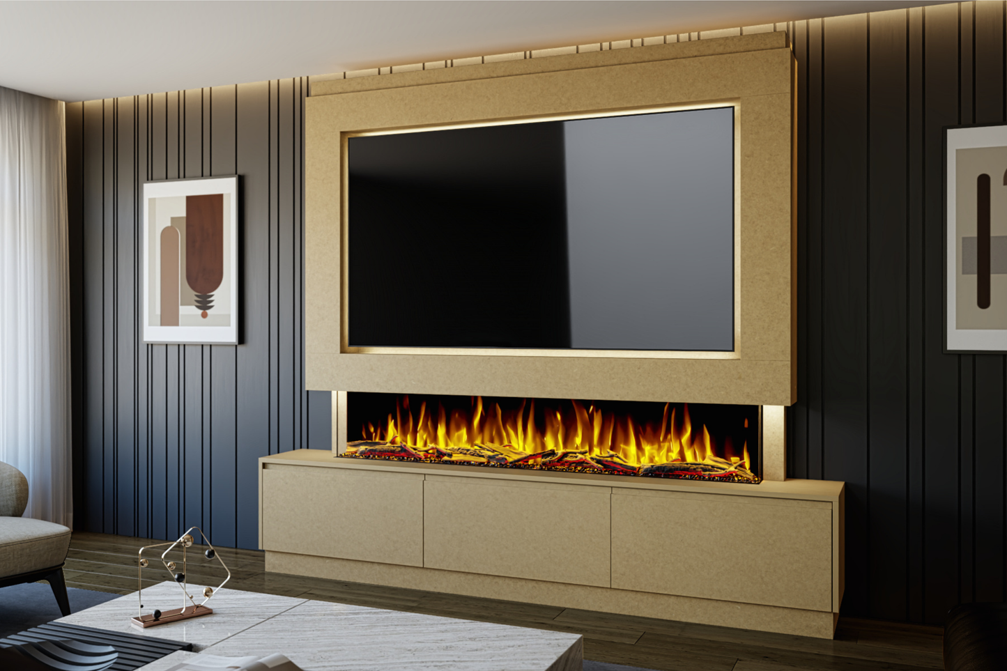 Evolution Fires - Pre-Built Media Wall Package 23 including Electric Fire