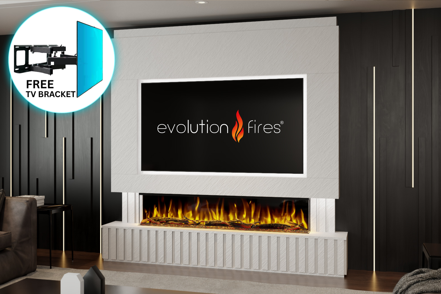 Evolution Fires - Pre-Built Media Wall Package 24 including Electric Fire