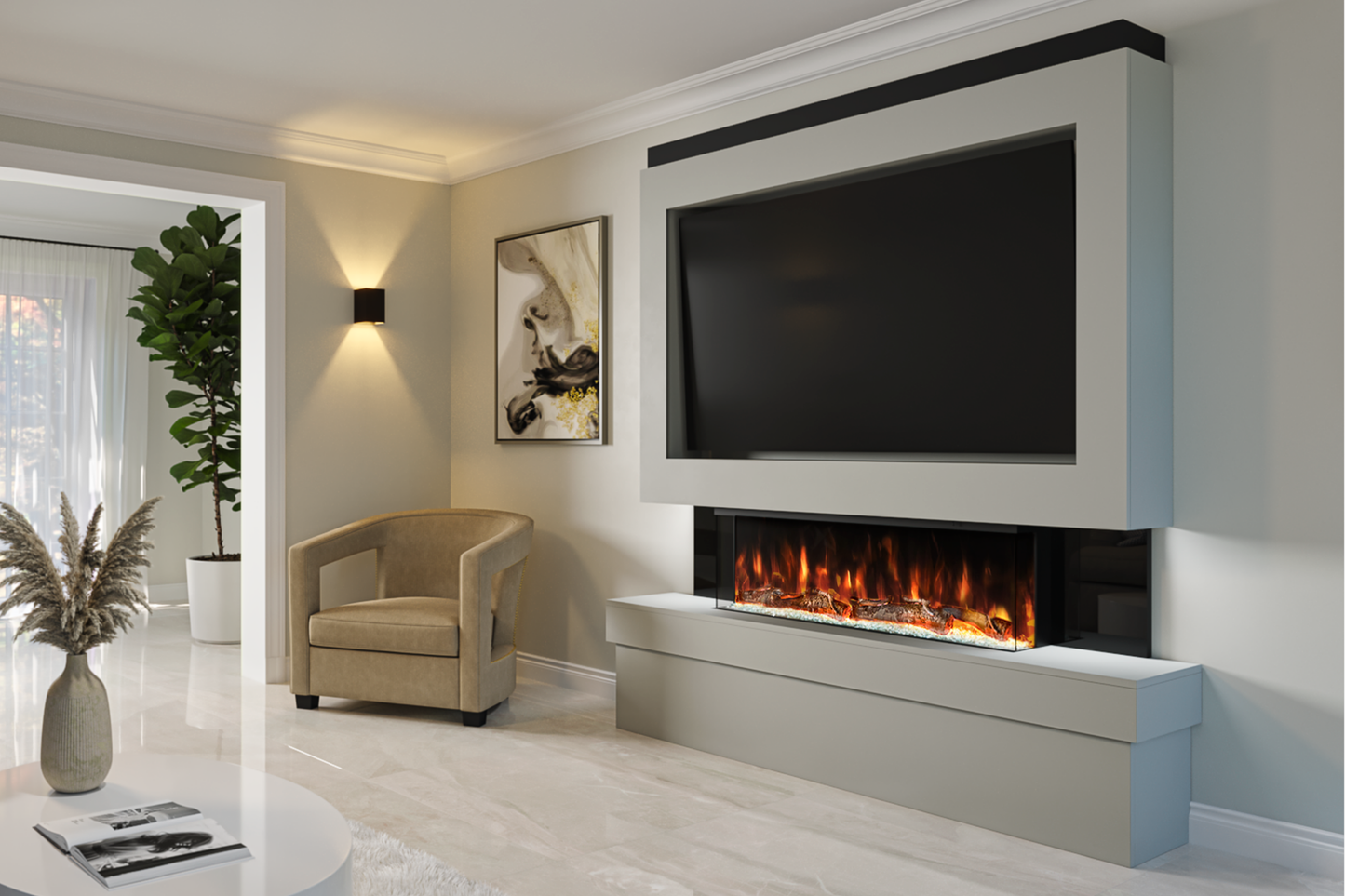 Evolution Fires Package 2 – Pre-Built Media Wall with Electric Fireplace