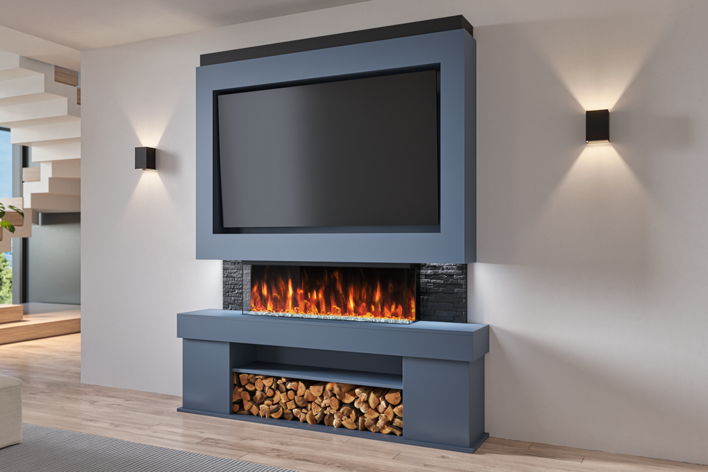Evolution Fires Package 3 – Pre-Built Media Wall with Electric Fireplace