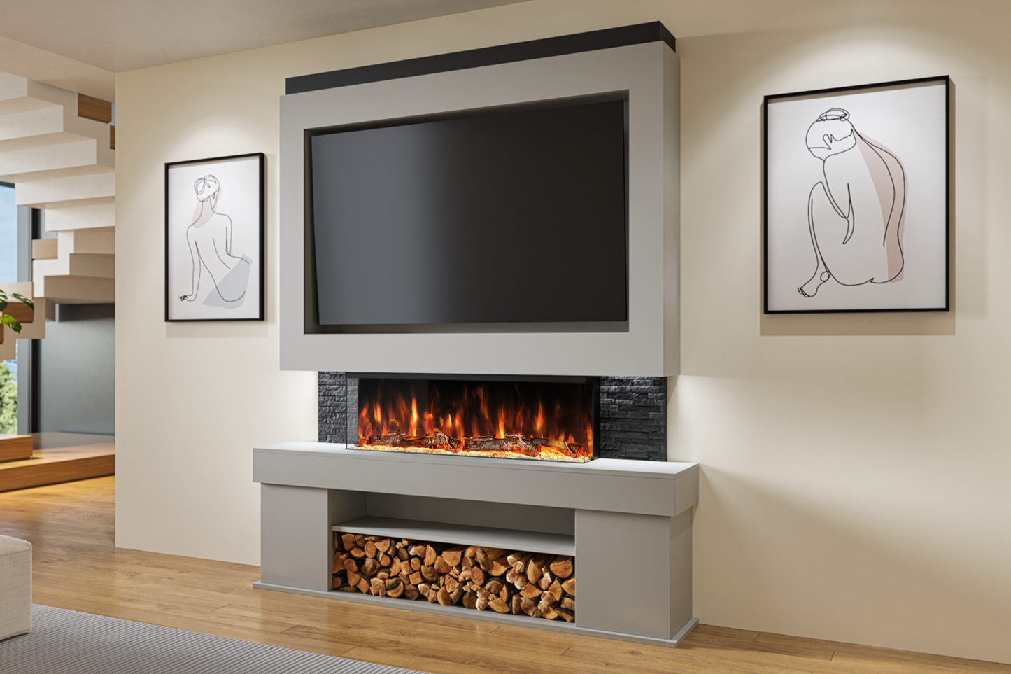 Evolution Fires Package 3 – Pre-Built Media Wall with Electric Fireplace