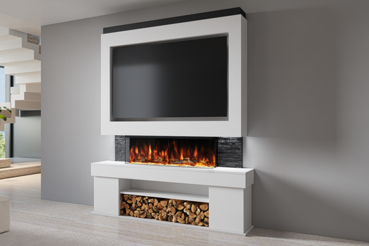 Pre-Built Media Wall with Electric Fireplace by Evolution Fires