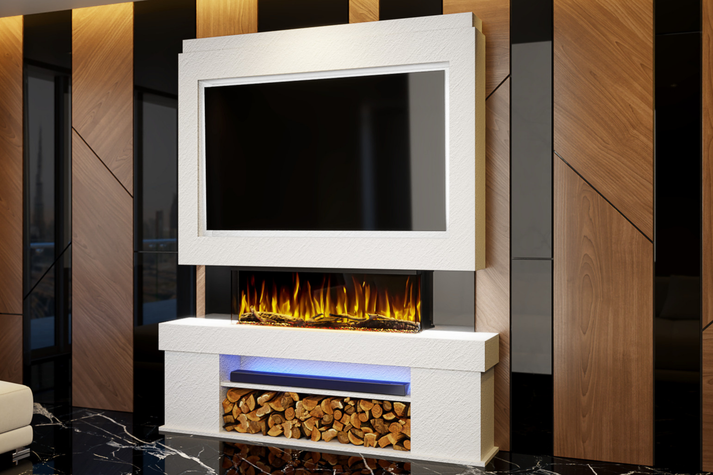 Evolution Fires Package 3 – Pre-Built Media Wall with Electric Fireplace
