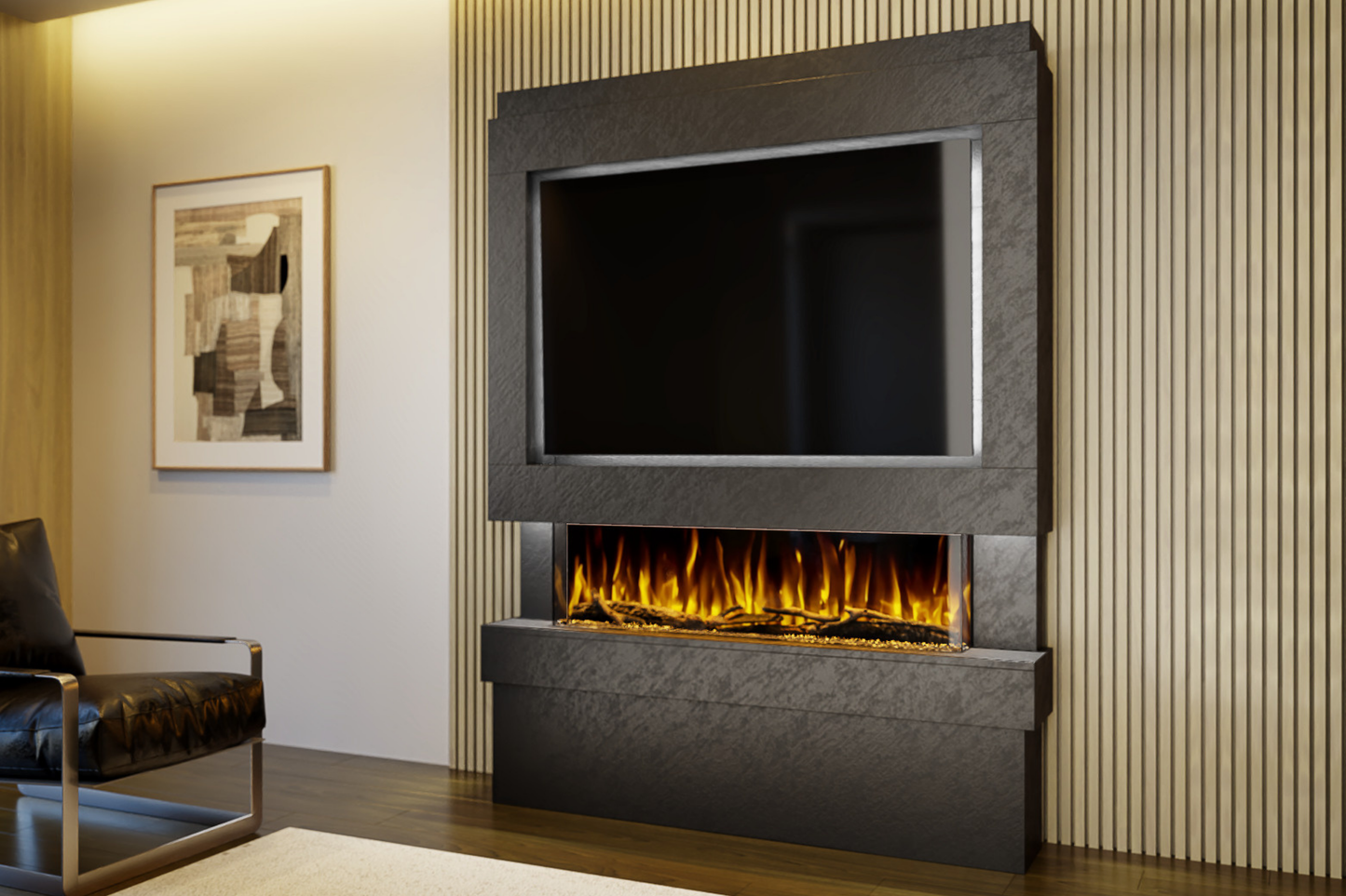 Evolution Fires Package 5 – Pre-Built Media Wall with Electric Fireplace
