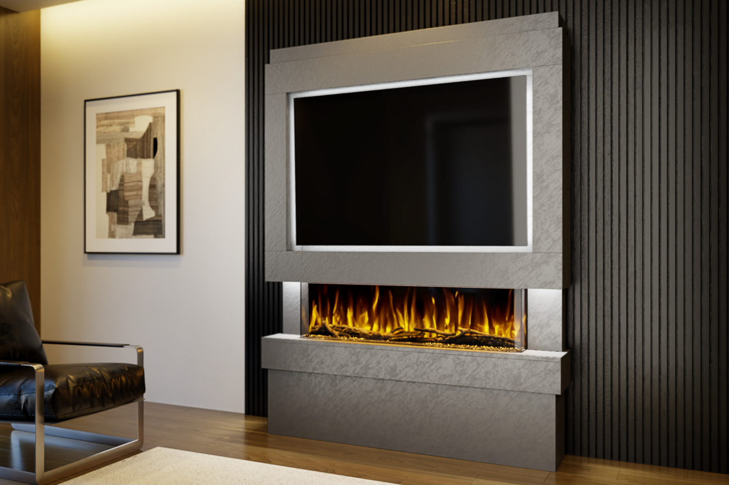 Evolution Fires Package 5 – Pre-Built Media Wall with Electric Fireplace
