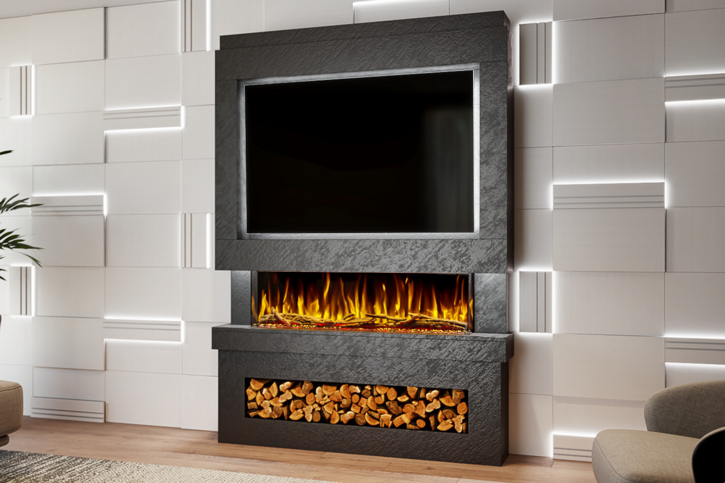 Evolution Fires Package 6 – Pre-Built Media Wall with Electric Fireplace