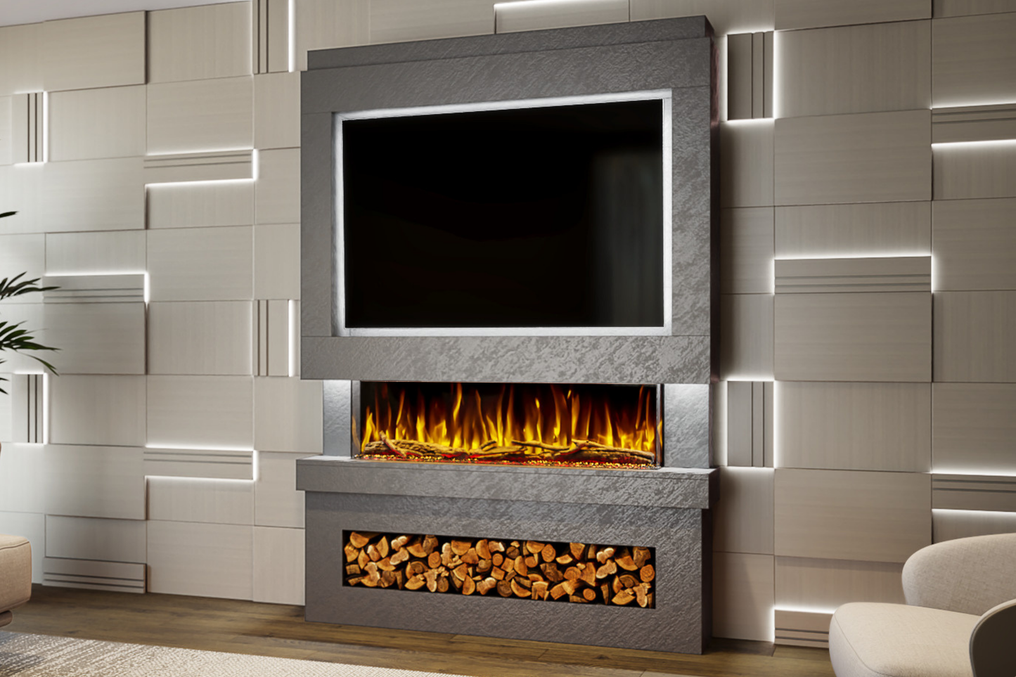 Evolution Fires Package 6 – Pre-Built Media Wall with Electric Fireplace