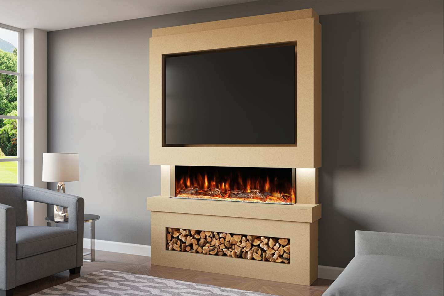 Evolution Fires Package 6 – Pre-Built Media Wall with Electric Fireplace
