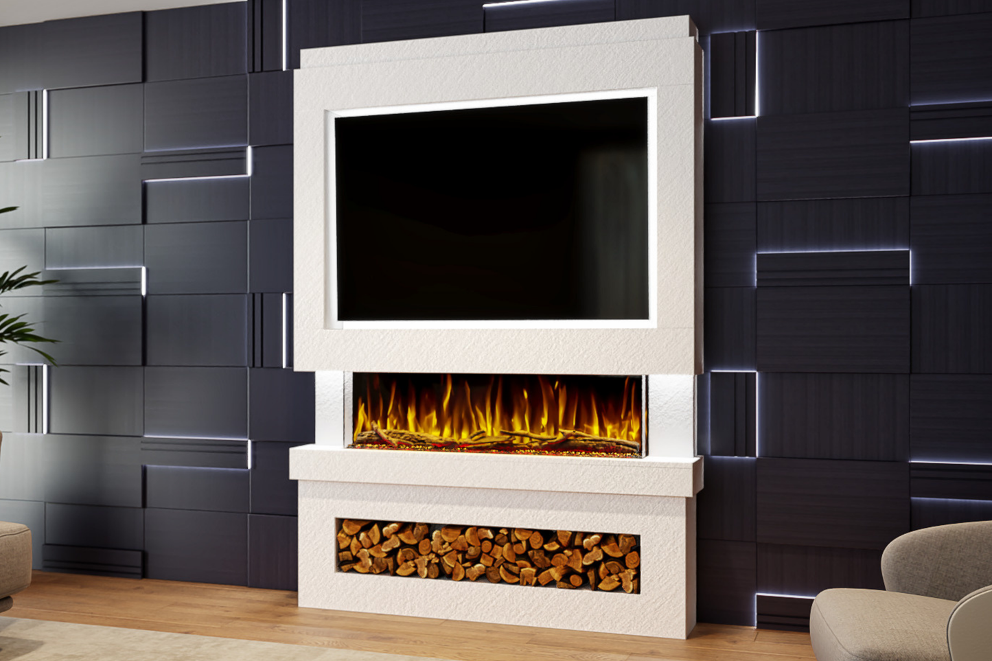 Evolution Fires Package 6 – Pre-Built Media Wall with Electric Fireplace