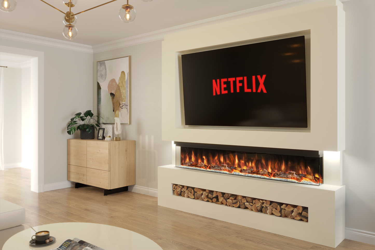 Evolution Fires Package 7 – Pre-Built Media Wall with Electric Fireplace