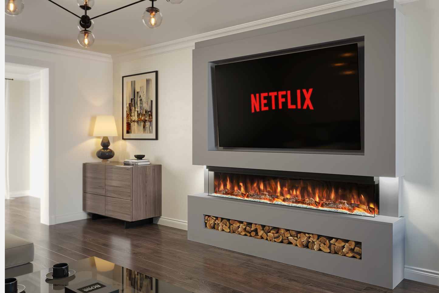 Evolution Fires Package 7 – Pre-Built Media Wall with Electric Fireplace