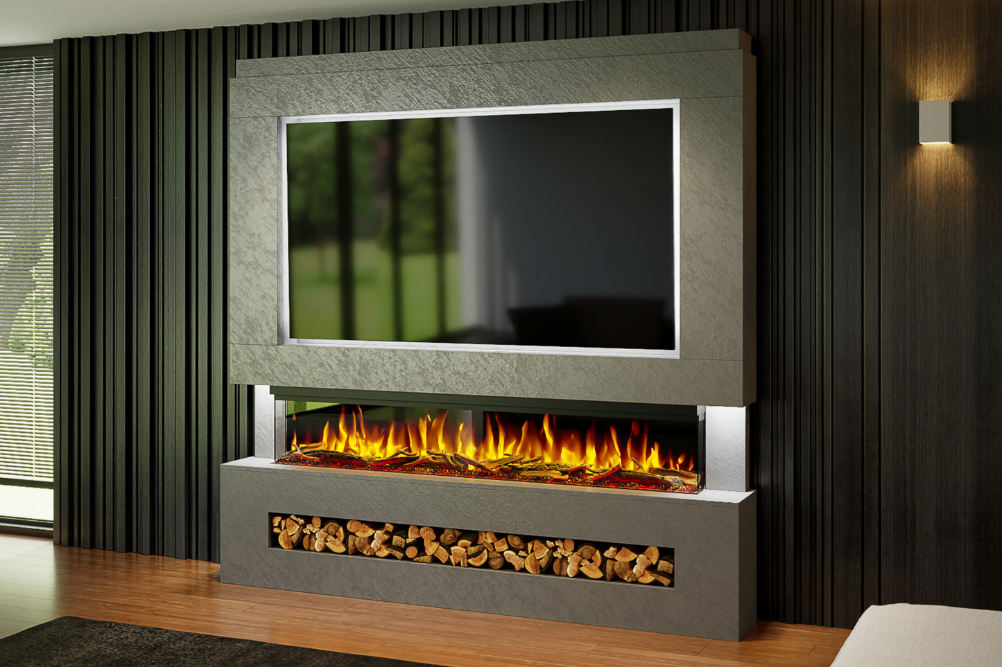 Evolution Fires Package 7 – Pre-Built Media Wall with Electric Fireplace