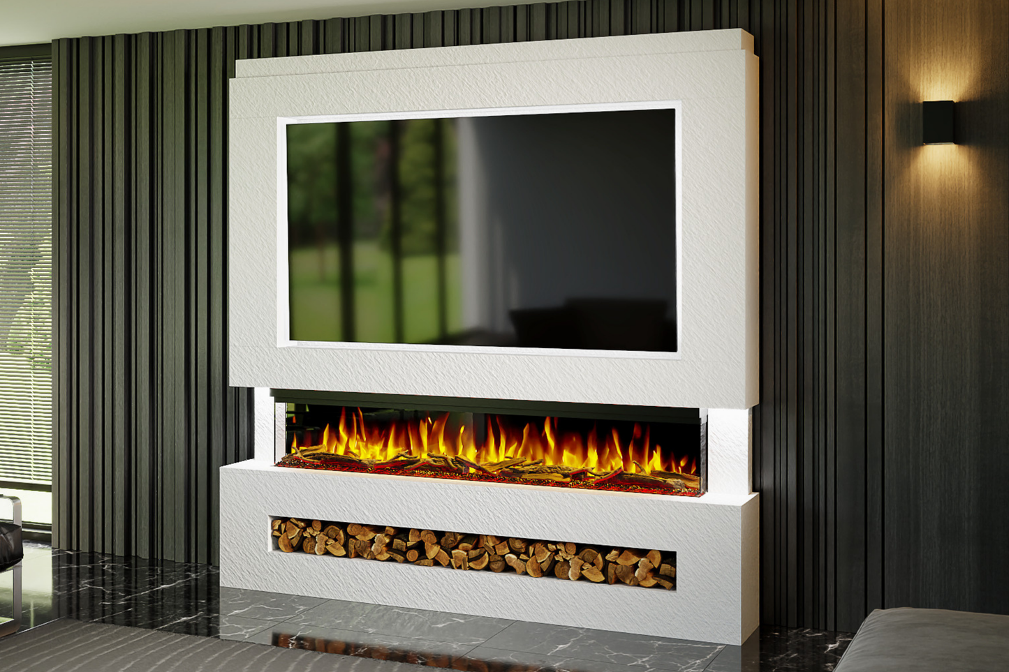 Evolution Fires Package 7 – Pre-Built Media Wall with Electric Fireplace