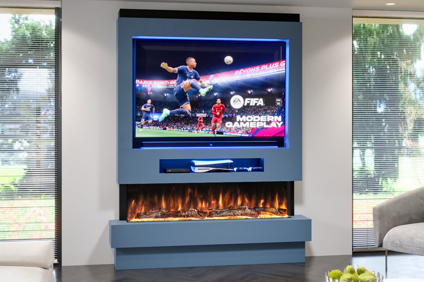 Evolution Fires Package 8 – Pre-Built Media Wall with Electric Fireplace