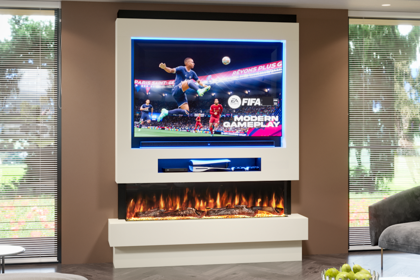 Evolution Fires Package 8 – Pre-Built Media Wall with Electric Fireplace
