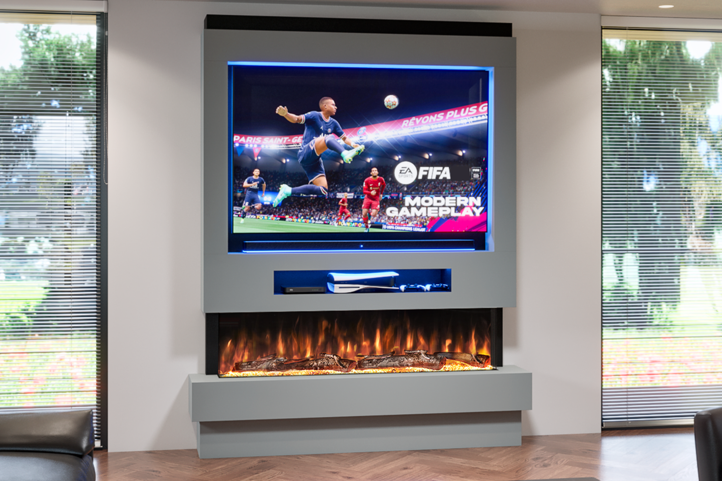 Evolution Fires Package 8 – Pre-Built Media Wall with Electric Fireplace